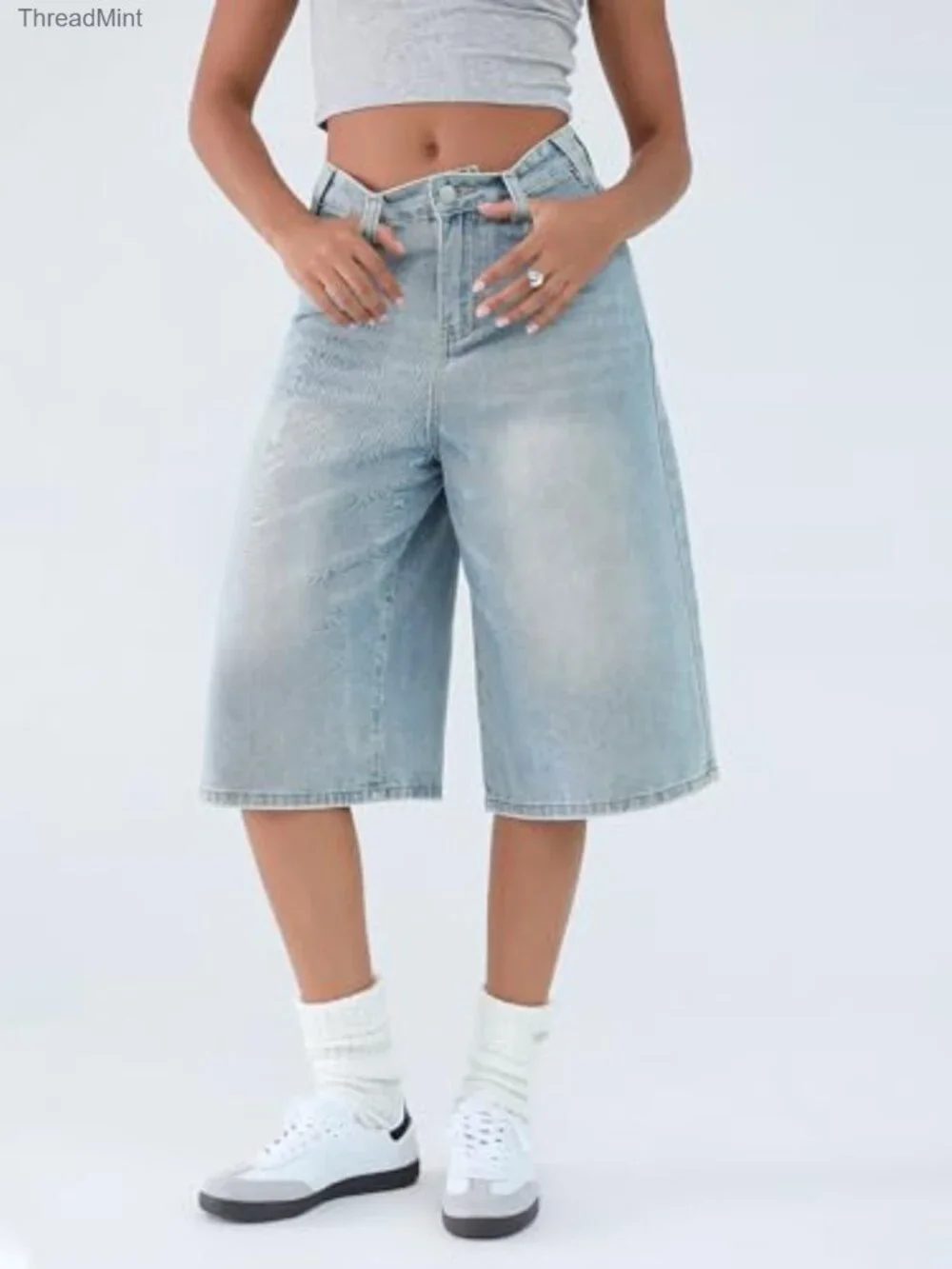 Wide Leg Baggy Long Bermuda Jean Shorts High Rise Grunge Y2K Denim Jorts